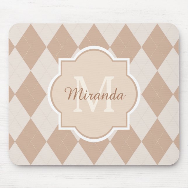 Tapis De Souris Preppy Light Jacquard Brown Girly Monogramme et no (Devant)