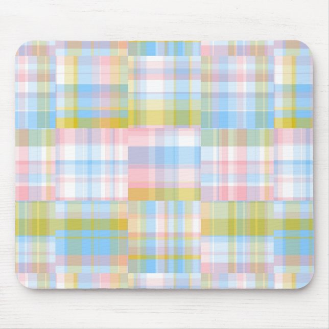 Tapis De Souris Preppy Patchwork Look Madras Pastel (Devant)