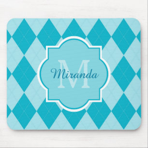 Tapis De Souris Preppy Turquoise Jacquard Girly Monogramme et nom
