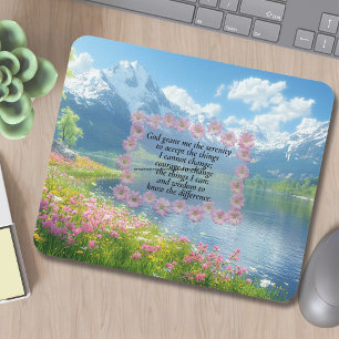 Tapis De Souris Prière de sérénité cœur floral avec vue sur la mon