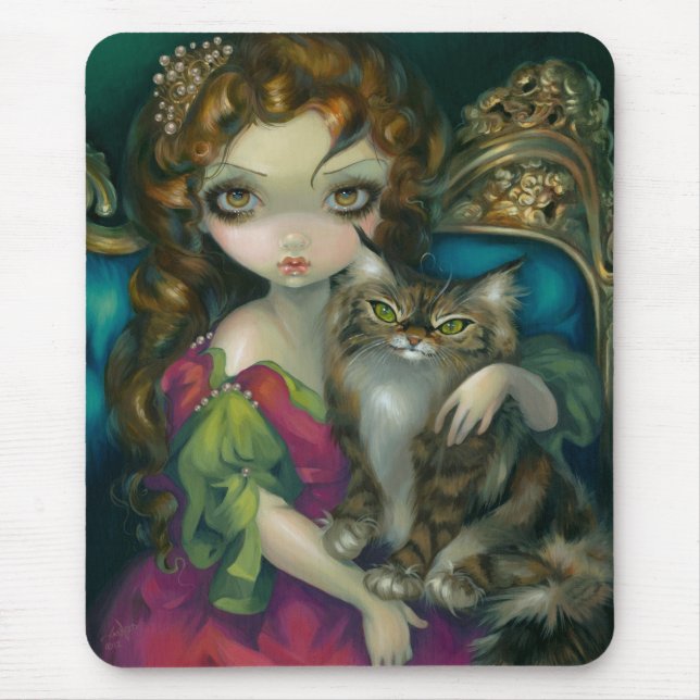Tapis De Souris "Princesse avec un chat de ragondin du Maine" (Devant)