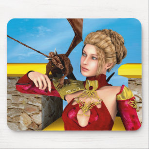 Tapis De Souris Princesse Dragon Fantastique Art Numérique