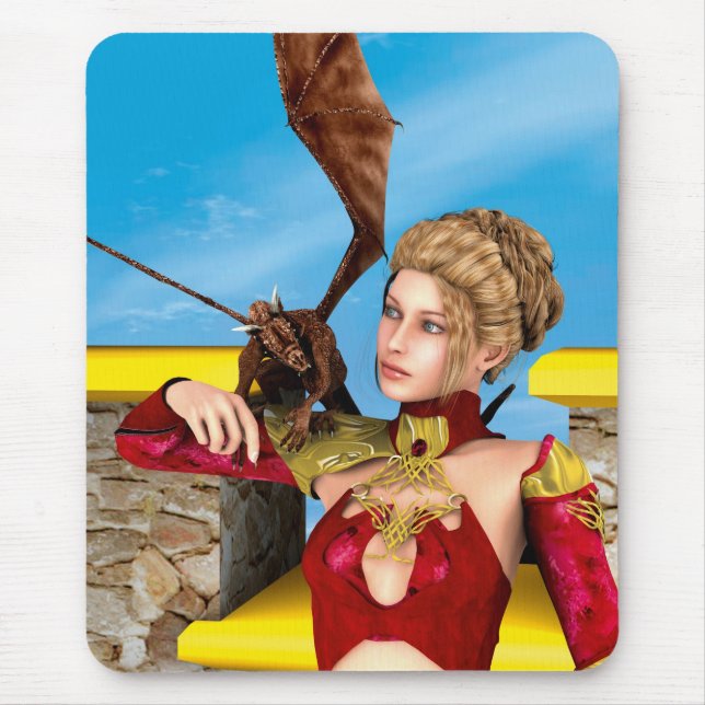 Tapis De Souris Princesse Dragon Fantastique Art Numérique (Devant)