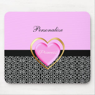 Tapis De Souris Princesse noire rose Girly Giraffe Print et nom