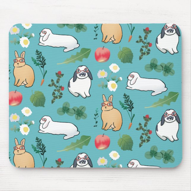 Tapis De Souris Printemps Été Lapin Lapin Lapin Végétal Botanique (Devant)