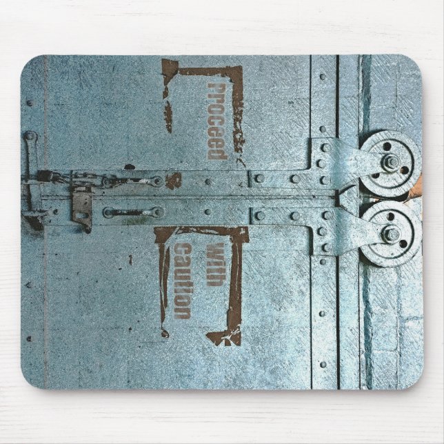 Tapis De Souris Procéder avec prudence porte industrielle gris ble (Devant)