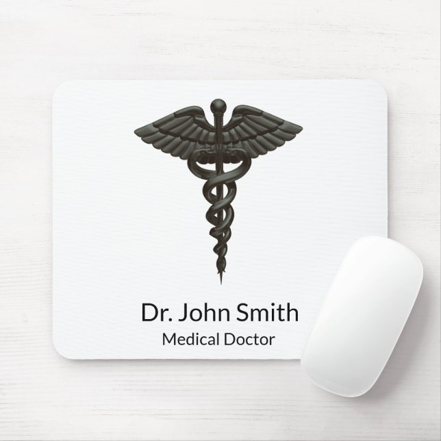 Tapis De Souris Professionnel Simple Médicale Caduceus Noir Blanc (Avec souris)