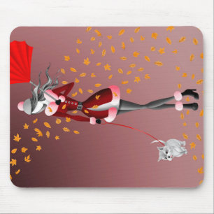 Tapis De Souris Promeneur de chien Feuilles d'automne Rouge