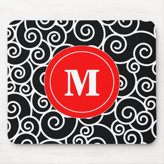 Tapis De Souris Protection de souris noire rouge de monogramme de (Devant)