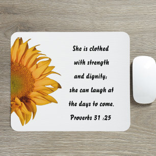 Tapis De Souris Proverbes 31:25 Bible Verse Demi-tournesol Personn