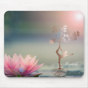 Tapis De Souris Psychologue silhouette d'arbre de lotus Yoga