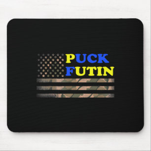 Tapis De Souris Puck Futin debout avec le drapeau de l'Ukraine et