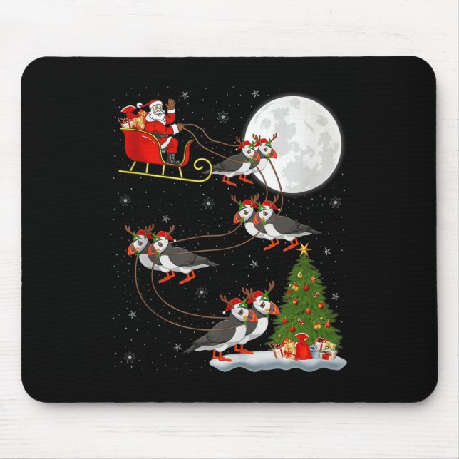 Tapis De Souris Puffins Bird Santa Sleigh Flying Funny Magical Chr (Devant)