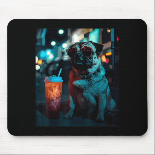Tapis De Souris Pug avec café glacé