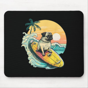 Tapis De Souris Pug drôle de surf sur la plage Amateur d'animaux d