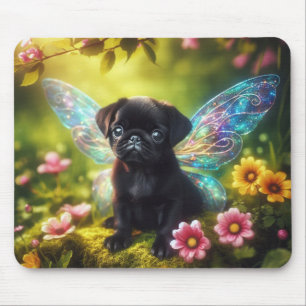 Tapis de souris Pug Fée Mignonne dans un Jardin Fl