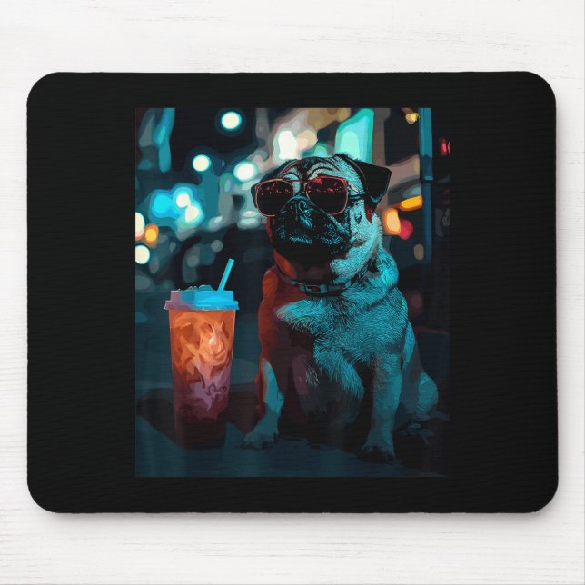 Tapis De Souris Pug with iced coffee  (Devant)