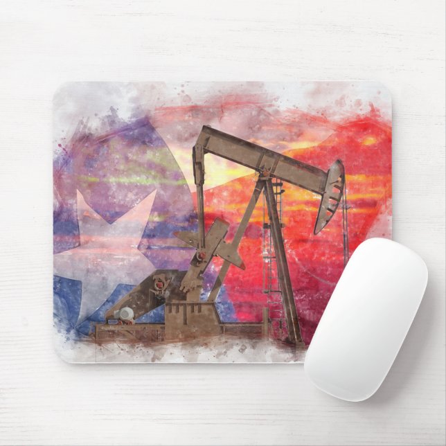 Tapis De Souris Pumpjack Texan icône dessin pastel avec Texas Flag (Avec souris)