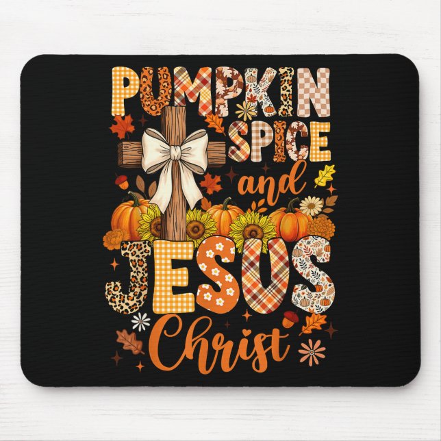 Tapis De Souris Pumpkin Sce And Jesus Christ Funny Fall Christian  (Devant)