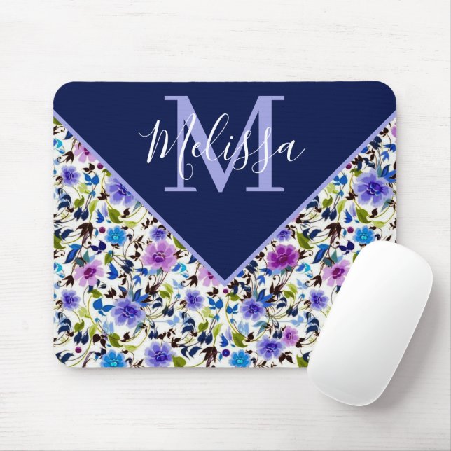 Tapis De Souris Purple and blue floral personalized (Avec souris)