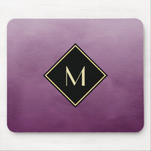 Tapis De Souris Purple Brossé Élégant Avec Monogramme Or Simple