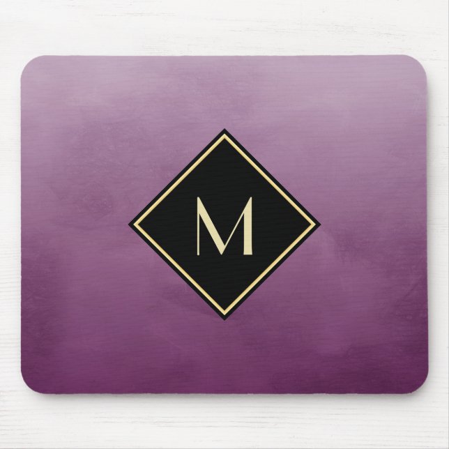 Tapis De Souris Purple Brossé Élégant Avec Monogramme Or Simple (Devant)