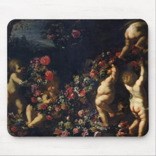 Tapis De Souris Putti jouant avec des guirlandes des fleurs