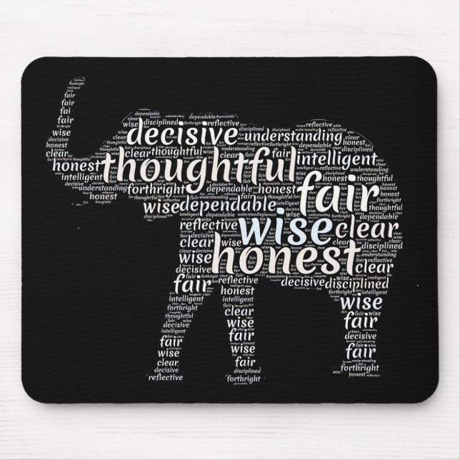 Tapis De Souris Qualités d'un nuage de mots d'éléphant (Devant)