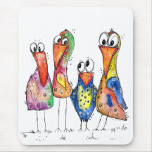 Quatre Beaux Oiseaux Whimsical Colorés