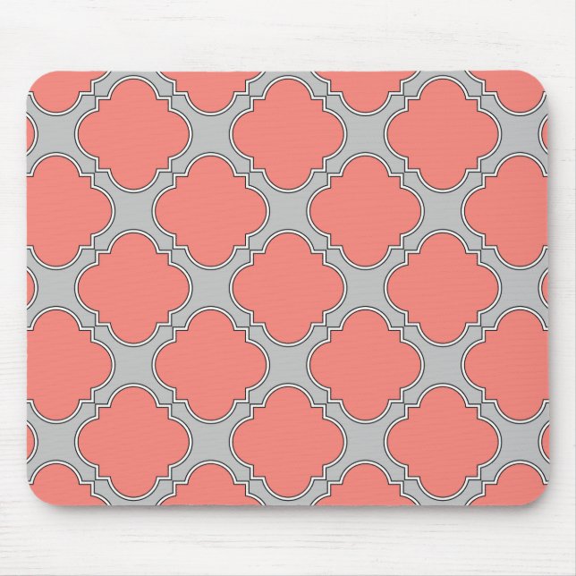 Tapis De Souris Quatrefoil corail et gris (Devant)