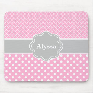 Tapis De Souris Quatrefoil gris rose Mousepad personnalisé par