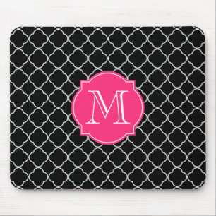 Tapis De Souris Quatrefoil noir et blanc avec le monogramme