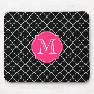 Tapis De Souris Quatrefoil noir et blanc avec le monogramme