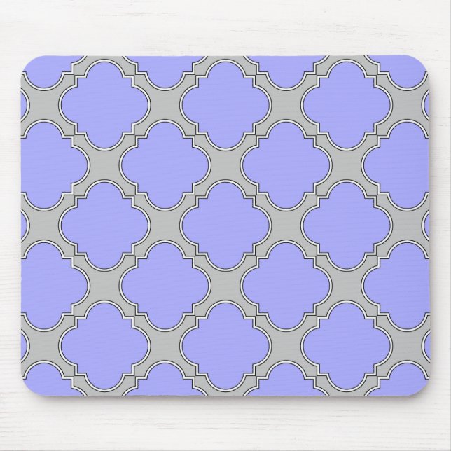 Tapis De Souris Quatrefoil periwinkle et gris (Devant)