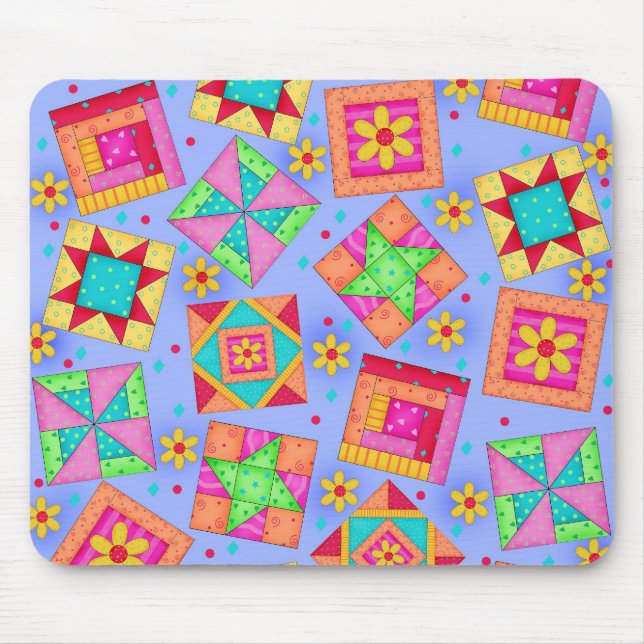 Tapis De Souris Quilt Patchwork Périwinkle Blocs Mousepad (Devant)