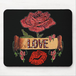 Tapis De Souris RAB Rockabilly Saint-Valentin Roses, Amour & Rouge