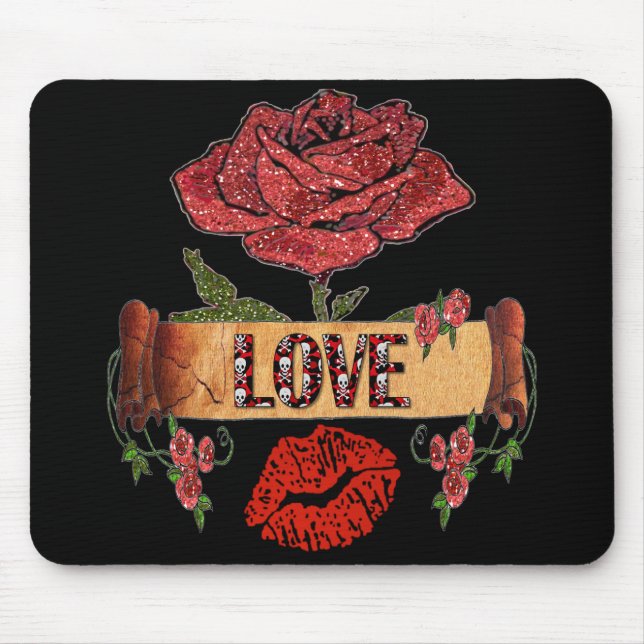 Tapis De Souris RAB Rockabilly Valentine Roses, Love & Lipstick (Devant)