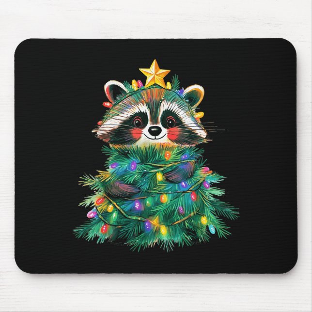 Tapis De Souris Raccoon Christmas Tree Pajamas Girls Boys Xmas Lig (Devant)