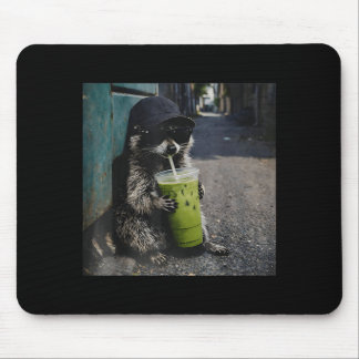 Tapis De Souris Raccoon drinking matcha latte funny animal meme me