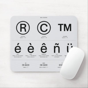 Tapis De Souris Raccourcis de caractères spéciaux MAC Pad souris