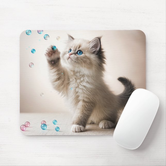 Tapis De Souris Ragdoll Kitten Jouer Avec Des Bulles (Avec souris)