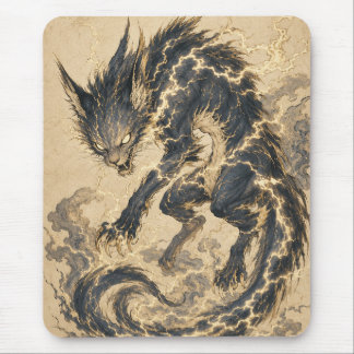 Tapis de souris Raiju Queue dorée Art Yokai Japona