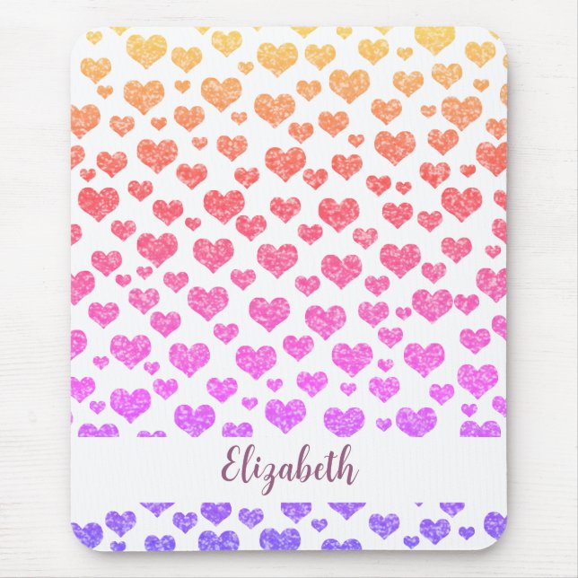Tapis De Souris Rainbow Faux Parties scintillant Coeurs colorés lu (Devant)