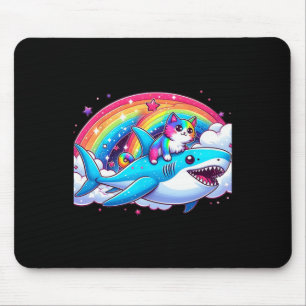 Tapis De Souris Rainbow Galaxy Chat équitation Requin dans l'espac