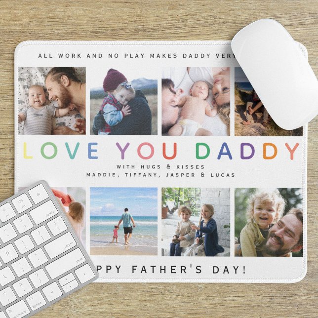 Tapis De Souris Rainbow 'LOVE YOU DADDY' Photo Collage Keepsaké (Créateur téléchargé)