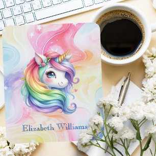 Tapis De Souris Rainbow Unicorn Design avec nom personnalisé