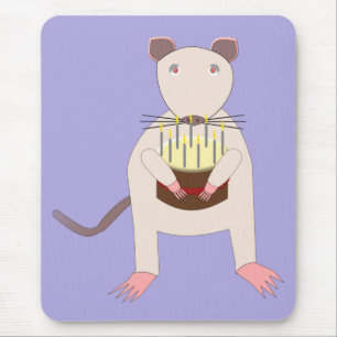 Tapis De Souris Rat de Siamese avec gâteau d'anniversaire