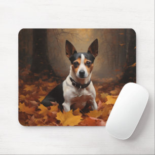 Tapis De Souris Rat Terrier dans les feuilles d'automne qui tomben