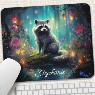 Tapis De Souris Raton laveur de forêt enchantée personnalisé