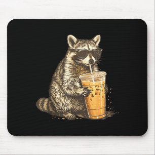 Tapis De Souris Raton laveur drôle buvant du café glacé mème anima